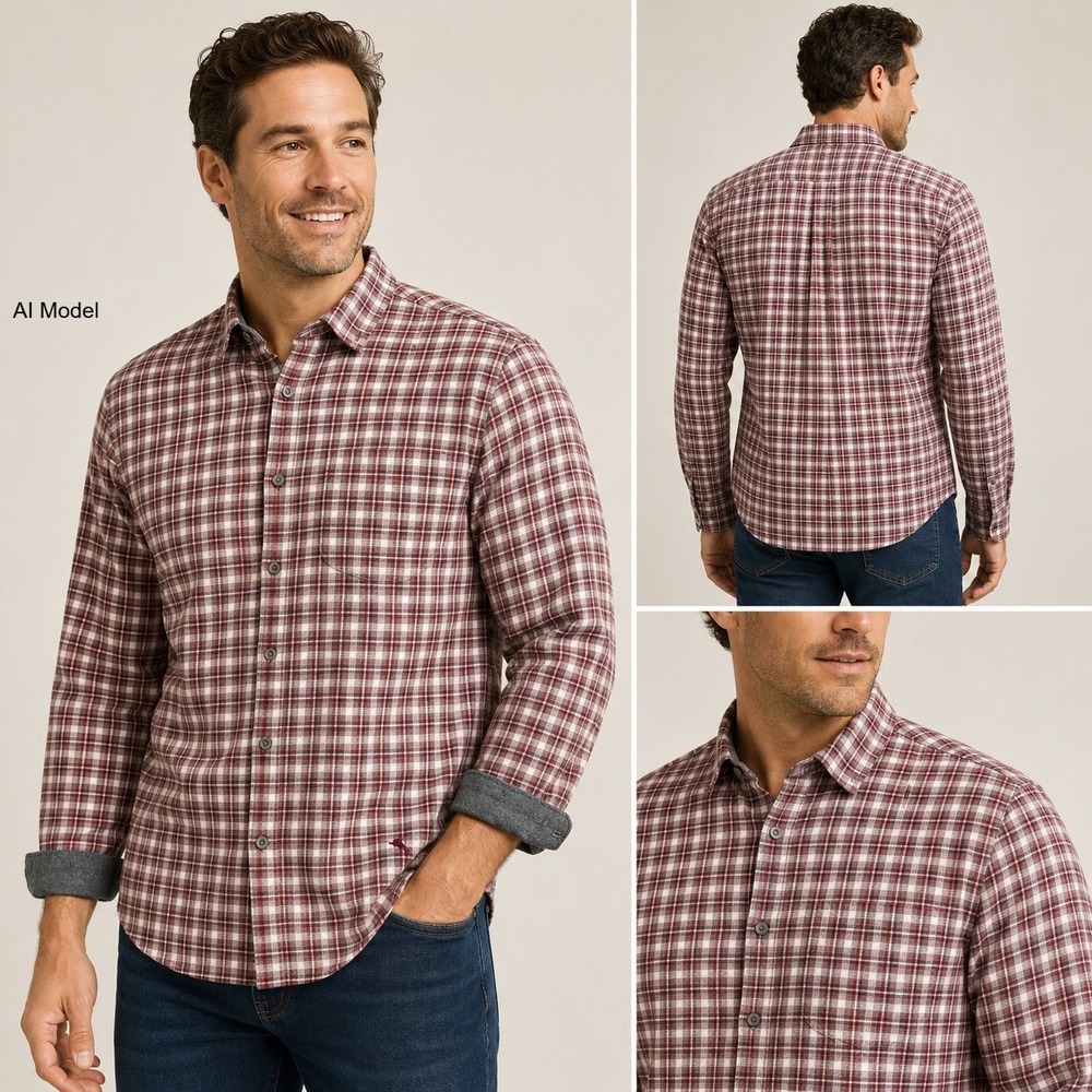 Tommy Bahama Flannel Plaid Button Up Shirt mens Large Maroon White Long Sleeve